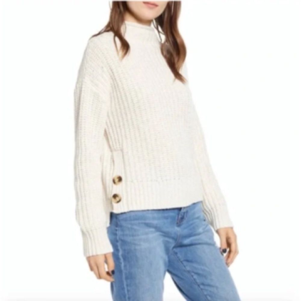 Madewell Mockneck Side Button Pullover Sweater Cream Small